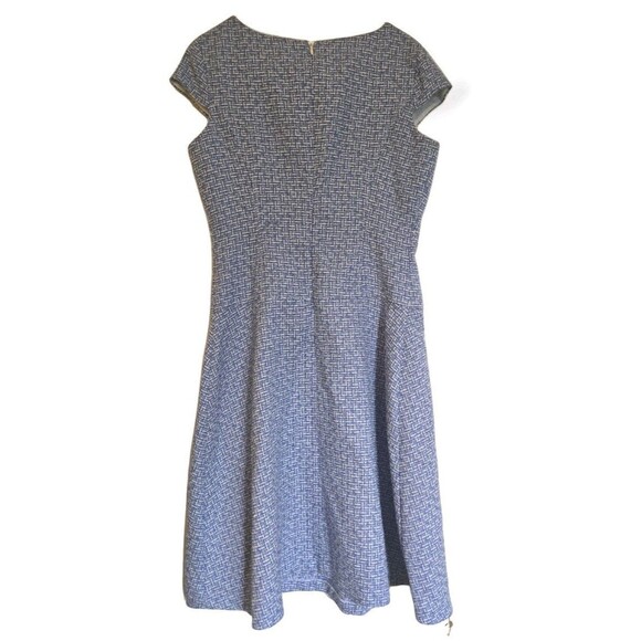 9 & CO Midi Dress Size 6 Blue White Tweed Fit And Flare A Line Cap Sleeve Spring - Picture 2 of 13